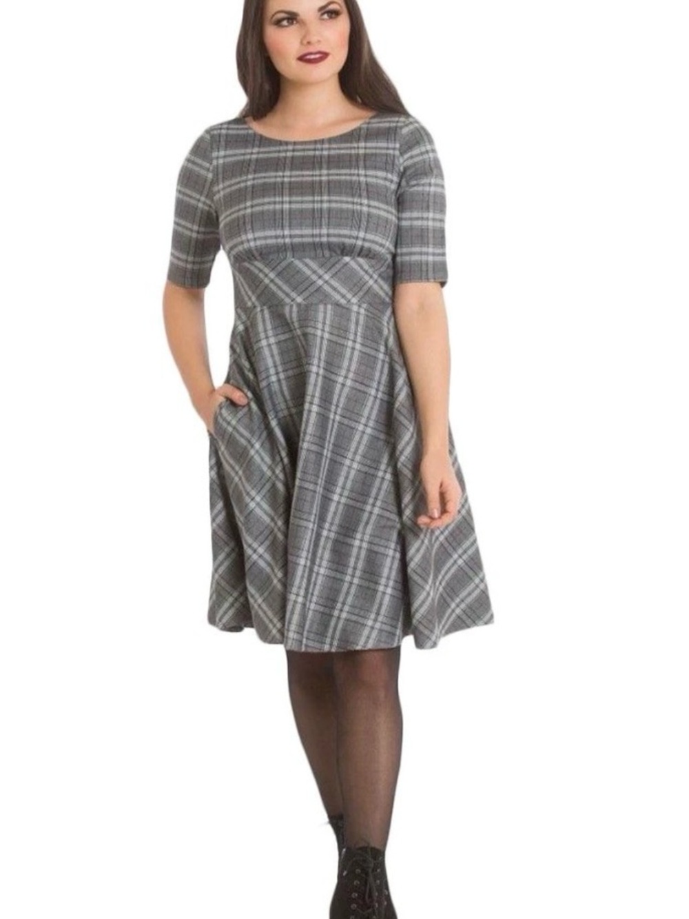 Hell Bunny Frostine Retro Plaid Fit-and-Flare Vintage Inspired Dress